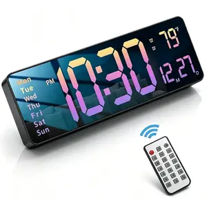 Modern 16-Inch Digital Wall Clock with Remote Control - Auto-Dimming LED Display, Temperature and Calendar Display, Countdown Timer, Silent Operation, Gradient Pink Finish, Elegant Decor for Home or Office, Large and Easy-to-Read Numbers for Quick Glance