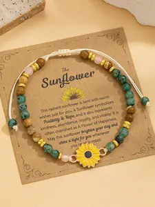 Sunflower Natural Stone Handwoven Adjustable Bracelet, High Quality Bracelet, Daily Wear, Perfect Gift for Family, Birthday Present, Unique Jewelry