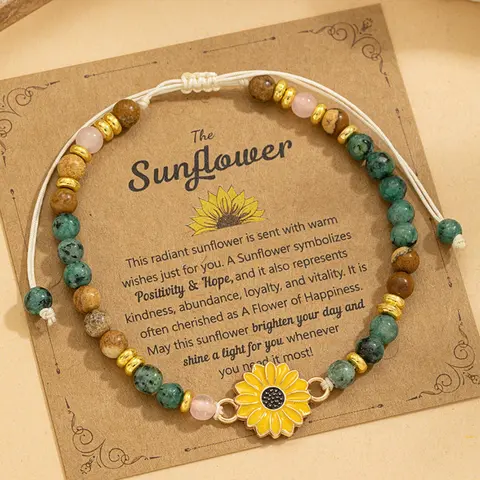Fashionable Sunflower Stone Handmade Adjustable Flower Design Bracelet, Inspirational Quotes, Perfect Gift for Her, Birthday Present, Daily Wear, Fashionable Bracelet Style