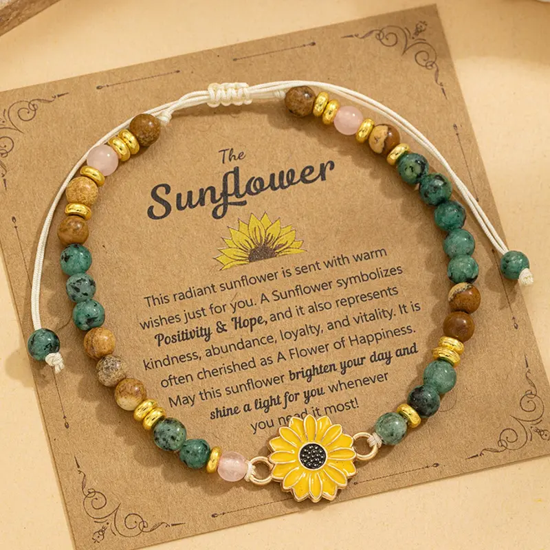 Fashionable Sunflower Stone Handmade Adjustable Flower Design Bracelet, Inspirational Quotes, Perfect Gift for Her, Birthday Present, Daily Wear, Fashionable Bracelet Style