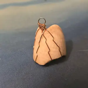 Abstract Jewelry Seashell Wire Wrapped Pendant - Unique Design with Copper Wire Accents