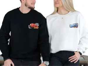 McQueen and Sally Printed Sweatshirt – Fashionable McQueen x Sally Car Couple Design, Trendy Crewneck Sweatshirt for Fans, Gift for Couples