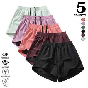 5 Pack Women's 2-in-1 Workout Shorts, Layered Athletic Shorts with Zipper Pockets, Stretchy Quick Dry Shorts for Running, Yoga, Gym Training & Summer Active Wear