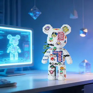 Pixel Code Bear 3D Puzzle Building Block Ornament, Perfect for Home Office Decor and Party Decoration, Ideal Gift for Holidays and Special Occasions