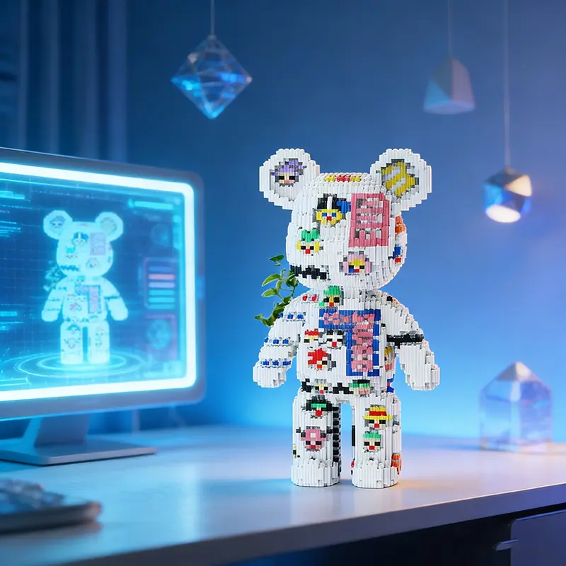 Pixel Code Bear 3D Puzzle Building Block Ornament, Interlocking Puzzle, Perfect for Home Office Decor and Party Decoration, Ideal Gift for Holidays and Special Occasions, Puzzle Blocks