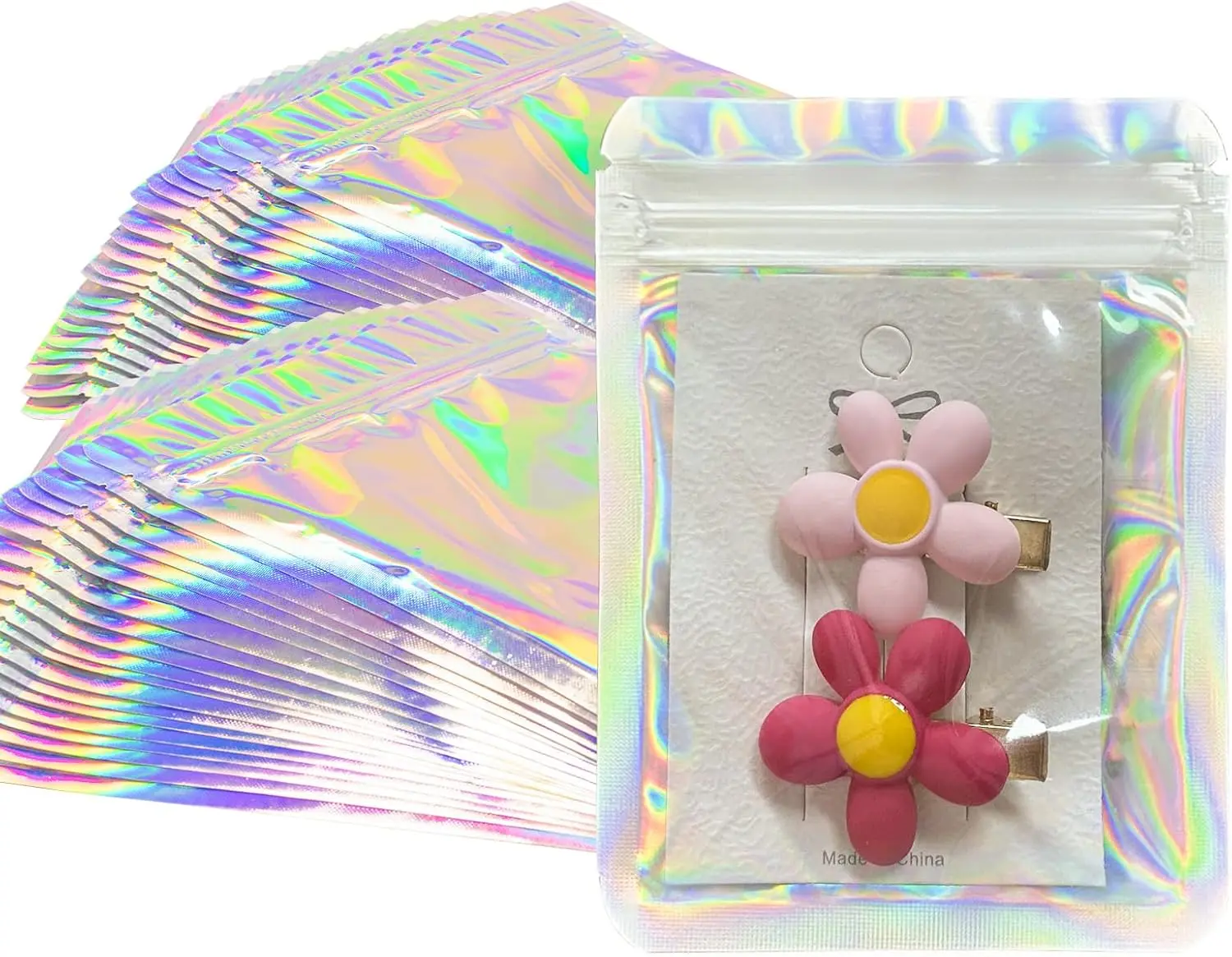 100pcs Holographic Mylar Bags 3x4 Inch, Resealable Foil Pouches, Small Zipper Storage Bags for Candy, Jewelry, Crafts, Party Favors & Gift Packaging