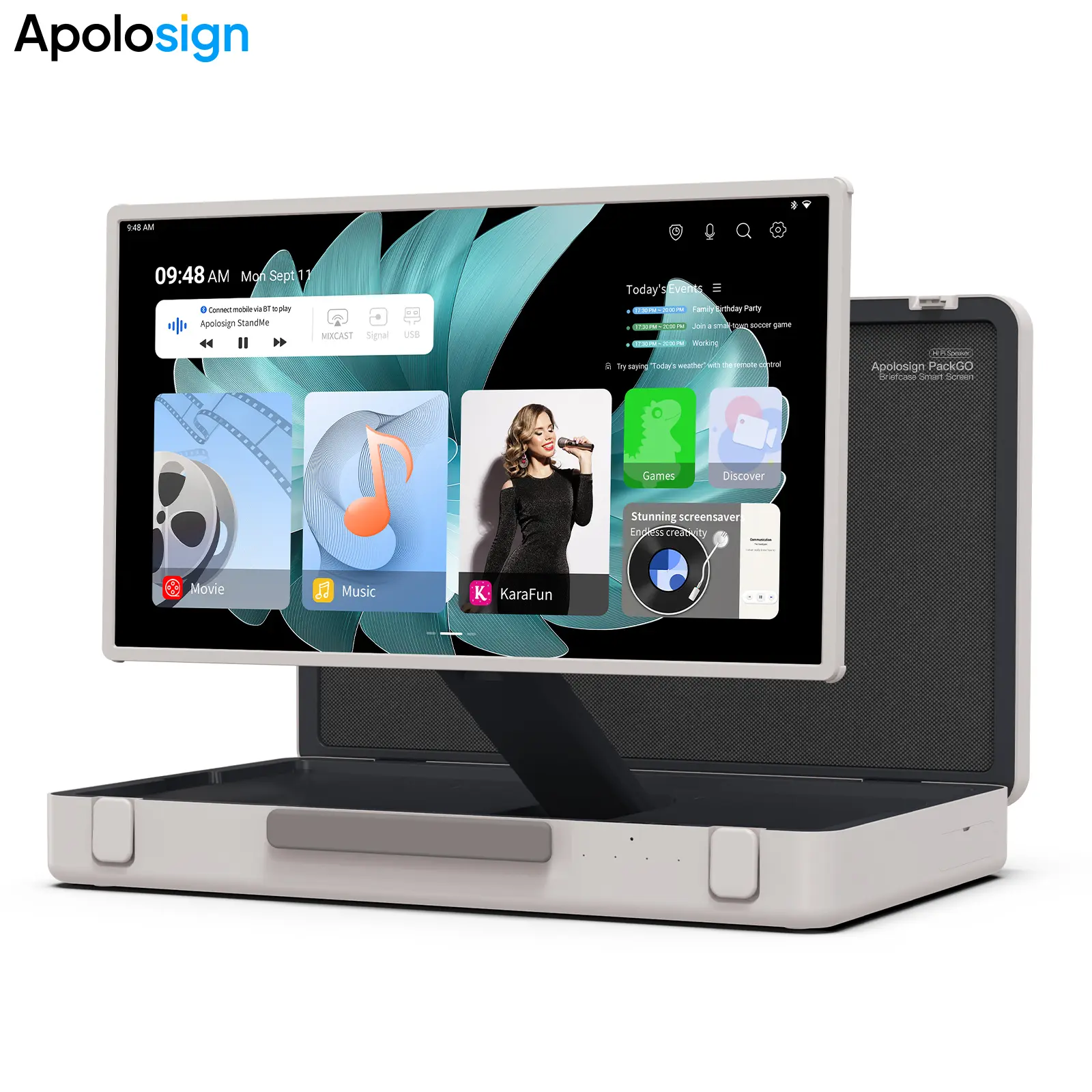 Apolosign Packgo 27 inch Portable Briefcase TV, Portable Monitor,  Smart 1080P Gaming Touch Screen, 6800mAh Battery, Singing & Audio&Movies