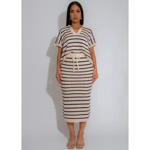 Mariner Muse Knit Stripes Skirt Set Nude