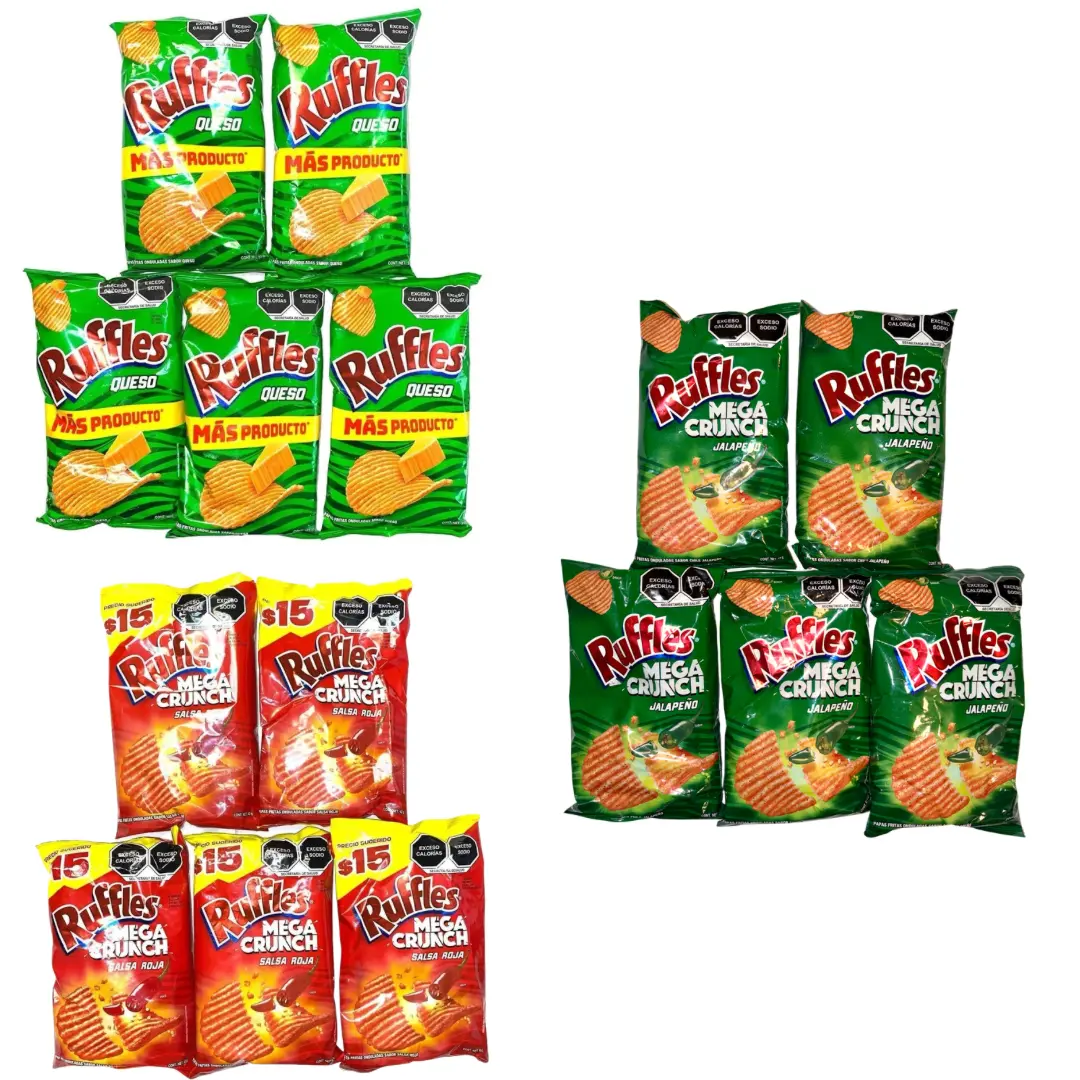 5 - PK RUFFLES MEGA CRUNCH or RUFFLES SABOR QUESO -  Sabritas Chips, Snack Crispy Crunchy Bite - MEXICAN CHIPS - PAPITAS MEXICANAS - SABRITAS MEXICANAS