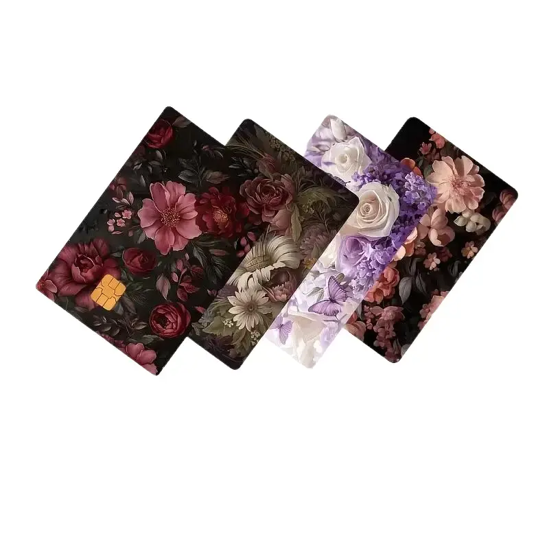 **Vintage Floral Card Skin Set for Credit & Debit Cards, Dark Botanical Flower Card Stickers, Gothic Aesthetic Wallet Accessory**