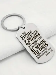 Stainless Steel Keychain with Bible Verse, Spanish Engraved Military Dog Tag, Christian Gift for Faithful Believers, Casual Style Keyring, Stylish Keychain