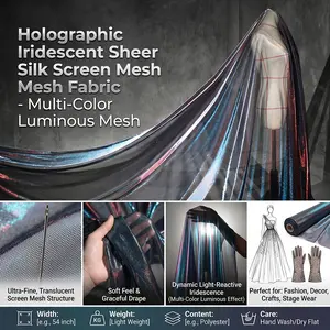 1 Piece Gradient Mesh Four-way Stretch Magic Filament Fabric, Color-shifting Iridescent Glossy Mesh Cloth. Summer Golden Silk Mesh Material for Skirts, Scarves, Apparel and DIY Crafts. Width: 59 Inches, Length: 36/108/180 Inches