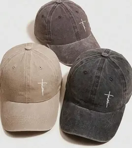 Vintage Washed Faith Print Baseball Cap - Soft Comfortable Adjustable Fit for Everyday Wear
