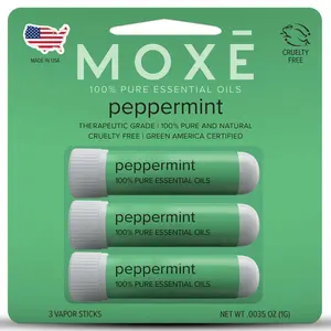 MOXE Peppermint Essential Oil Nasal Inhaler, Therapeutic No-Mess Aromatherapy, Cooling, Refreshing, Invigorating, Uplifts Mood and Positivity, Pure and Undiluted, Made in USA