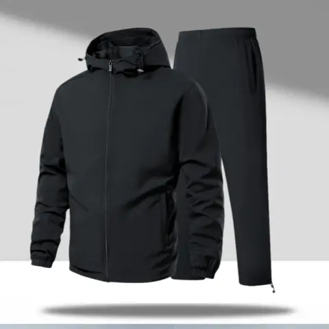 Men’s 2-Piece Sporty Casual Sports Clothing Set - Hooded Long Sleeve Outerwear Jacket & Below-Ankle Long Pants, Adjustable Hood, Breathable Wind Fabric, Elastic Cuffs, Lightweight Drawstring, All-Season for Daily Commuting