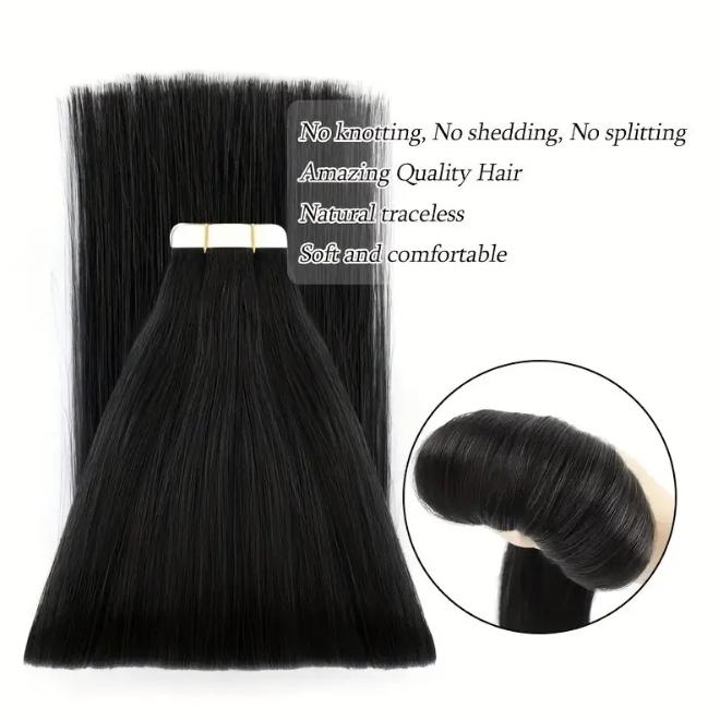 20PCS 30g Double-Sided Seamless Tape-In Real Human Hair Extensions, Natural Black #1B Straight 12-28 Inches, Premium Reusable Long-Lasting Hair, Easy Application & Gentle On Hair