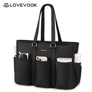 LOVEVOOK Laptop Tote Bag for Women Work, Teacher Tote Bag Nurse Bag, Utility Bag For Work/Travel/College/Daily, Professional Computer Bag Large Purse Handbag With Multi Pockets & Top Zipper