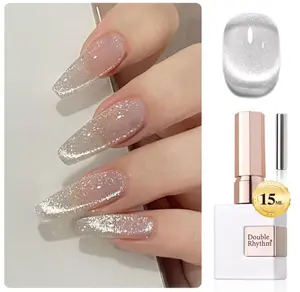 Double Rhythm 0.5 OZ Cat Eye Gel Polish with Magnet 15ML Holographic Glitter Shimmer Translucent Jelly Color Magnetic Polish Salon DIY at Home (Silver-MC1019)