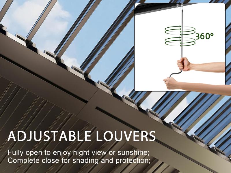 13' x 10' Aluminum Pergola with Adjustable Louvered Roof & Rainproof Drainage System Dark Grey Durable Wind-Resistant for Patio Deck & Garden Includes Waterproof Curtains & Nets