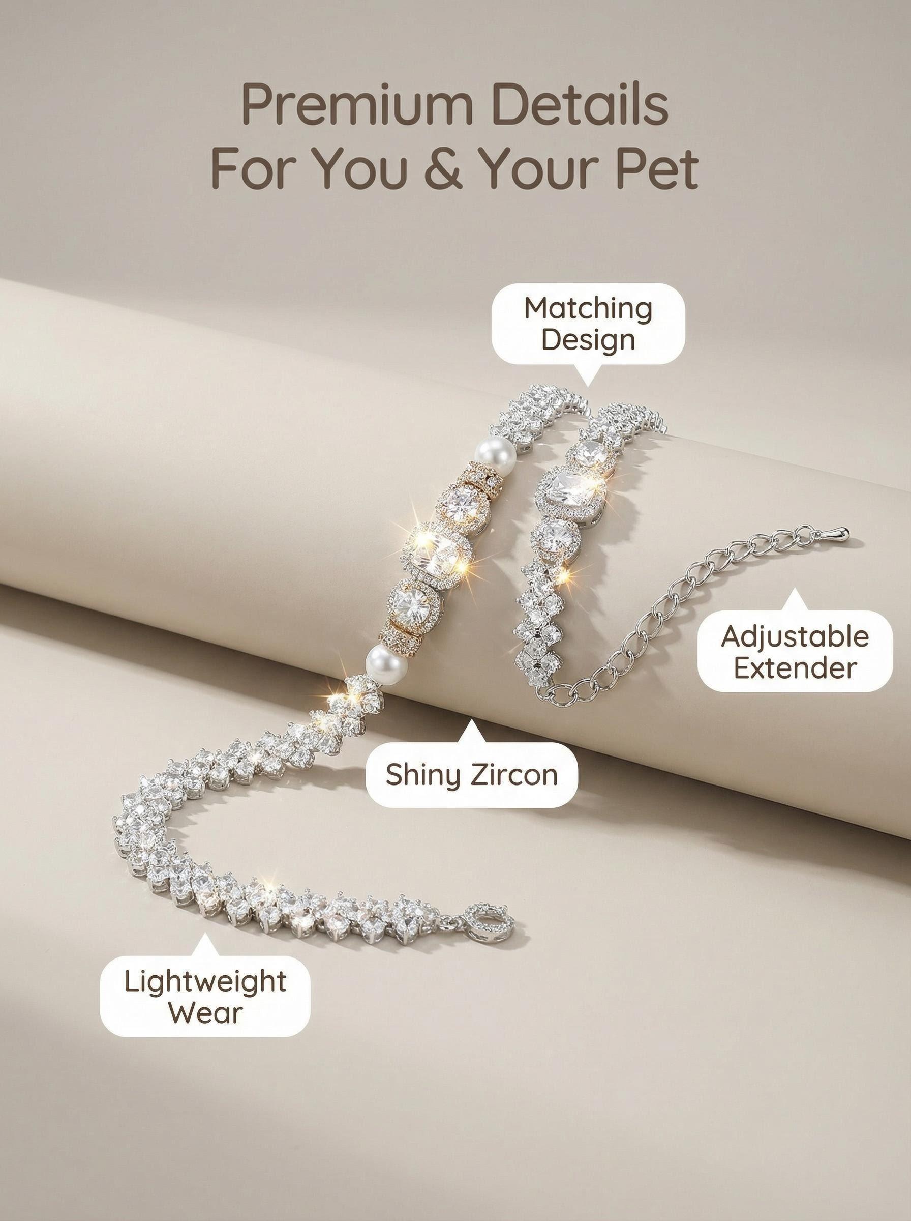 Warm Paw Sparkle Companion Bracelet and Pet Zircon Necklace Set for Owner