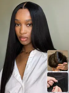 Glueless Drawstring Wigs Human Hair Straight 13X4 Pre Everything Lace Front Wig Brazilian Human Hair Pre Plucked 180% Density Natural Black HD Transparent Lace Frontal Wig Pre Cut Lace Hairline