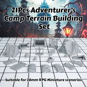 DND Terrain Set - Adventurer's Camp for RPG Terrain Models, Role-Playing Game Accessories, Fantasy Miniatures, Adventure Camp Set for TTRPG Scenarios, Perfect Gift for RPG Enthusiasts