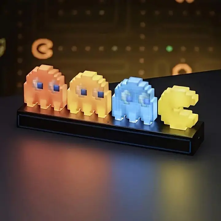 Pac-Man LED Desk Lamp, USB Rechargeable Retro Table Lamp with Music Sync, Multi-Color Rhythm Activation, Adjustable Brightness for Gaming Room Night Lighting