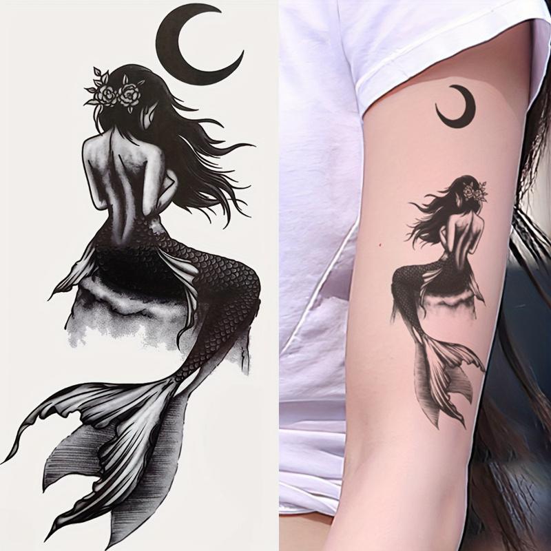 Henna Temporary Sticker Tattoos - 6-Piece Long-Lasting Waterproof Mermaid Tail Henna Designs, 2 Fixed Designs & 4 Random Styles for Adults' Arm, Leg Normal Casual Body Art
