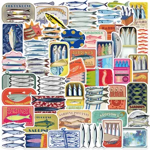 50pcs Sticker Sardine Western Style Decorative Personalized Phone Case Water Cup Note Refrigerator Room Wall DIY Waterproof Decals