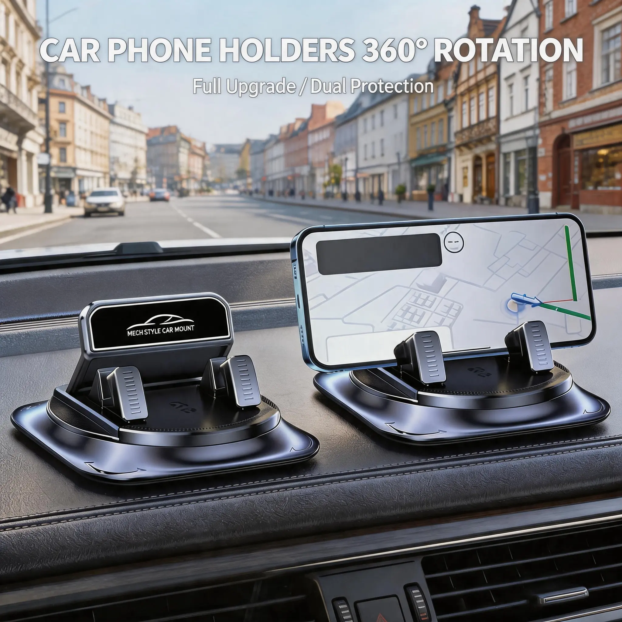 Car Phone Holder for Car, 360° Rotate Dashboard Clip Mount, 1-Hand Operation, Suction Cup Non-Slip Easy Setup Navigation Aid, Universal Automotive Interior Accessory for iPhone & Android, Mobile Phone Stand, Multifunctional Phone Holder