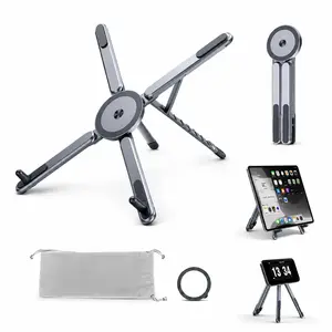 Adjustable Laptop Desk Cooling Stand - Foldable Aluminum Alloy Magnetic Base, Ventilated Riser, Ergonomic Holder for Laptops, Tablets, Phones, Home Office Computer Peripherals