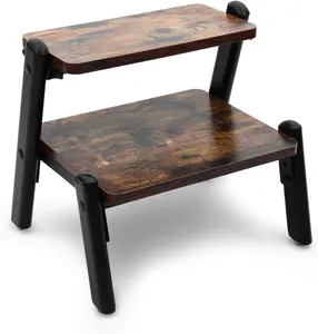 Wooden Step Stool For Adults Kids,Bedside Step Stools For High Beds,Kitchen Step Stool,Heavy Duty Sturdy 2 Step Stool,Widened Metal Frame, Holds Up To 500 LB