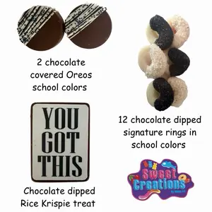 Finals Survival Kit – Sweet Sour Chocolate & School Spirit Edition with Gummy Candy Rice Krispie Treats & Chocolate Oreos for Exam Support