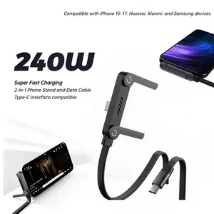 240w Fast Charging Multi-Function Phone Stand Charger Cable, Hand-Free Design, Compatible with Android iPhone 17, Portable Flash Charge