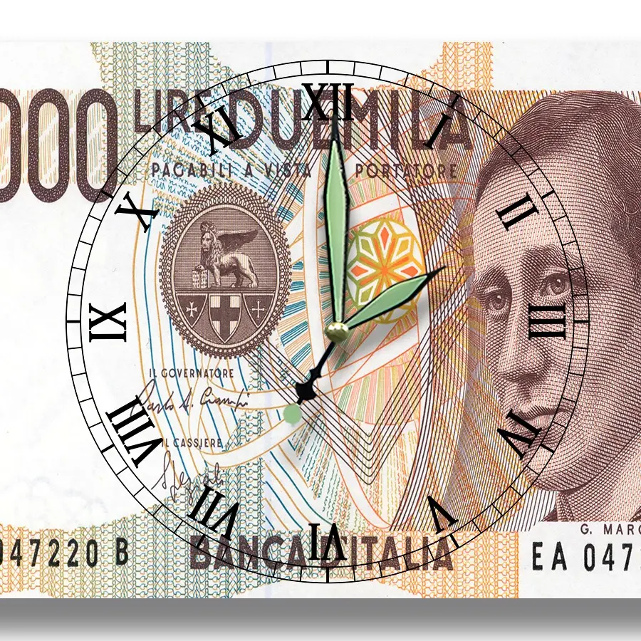 Money Clocks Guglielmo Marconi Banca d'Italia Series 1990 2000 Italian Lire 8 x 12 inch Wall Clock Electrical Radio Engineering