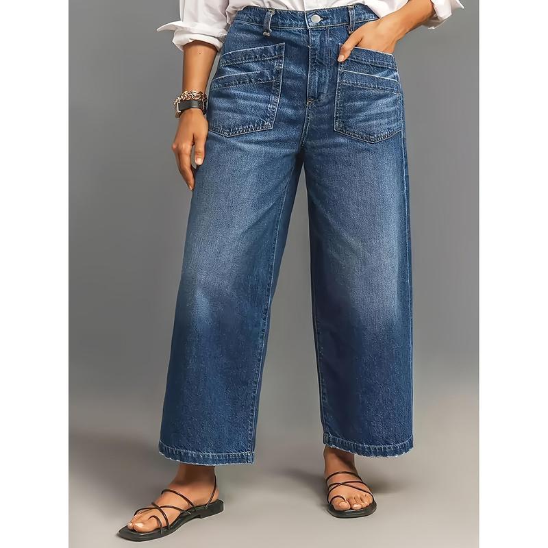 Wide Leg Stretch Jeans - Comfortable Soft and Breathable for Casual Wear Denim Womenswear with High Waist and Loose Fit