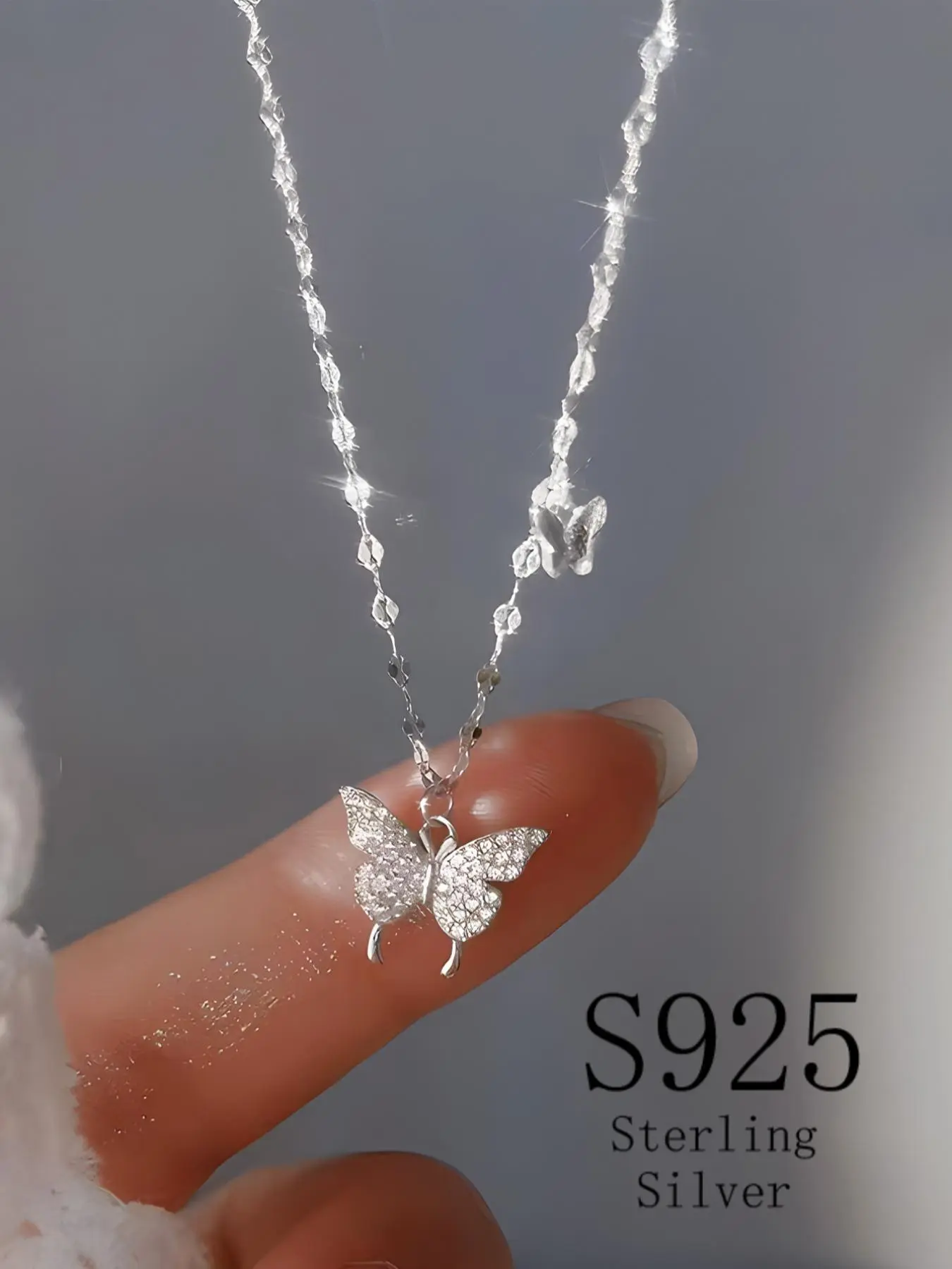 925 Sterling Silver Fashion Butterfly Detail Necklace for Women, Jewelry for Party, Daily Clothing Decor, Casual Style Necklaces, Birthday Gift, Twisted Butterfly Necklace, Pendant Necklace