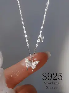 925 Sterling Silver Fashion Butterfly Detail Necklace for Women, Fashion Jewelry for Party, Daily Clothing Decor, Exquisite Jewelry for Birthday Gift, Twisted Butterfly Necklace