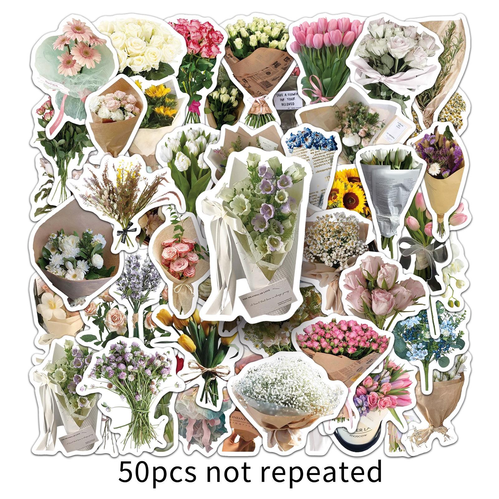 50pcs Bouquet Cartoon Plant Decorative Graffiti Stickers, DIY Stickers