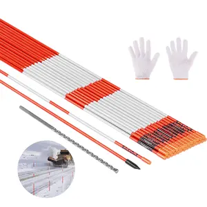 VEVOR Driveway Markers, 200Pcs 48 in Long 1/4 in Dia, Hi-Visibility Driveway Reflectors with 12 in Steel Drill Bits, Reflective Snow Sticks Fiberglass Pole for Parking Lots, Walkways, Snow Plowing