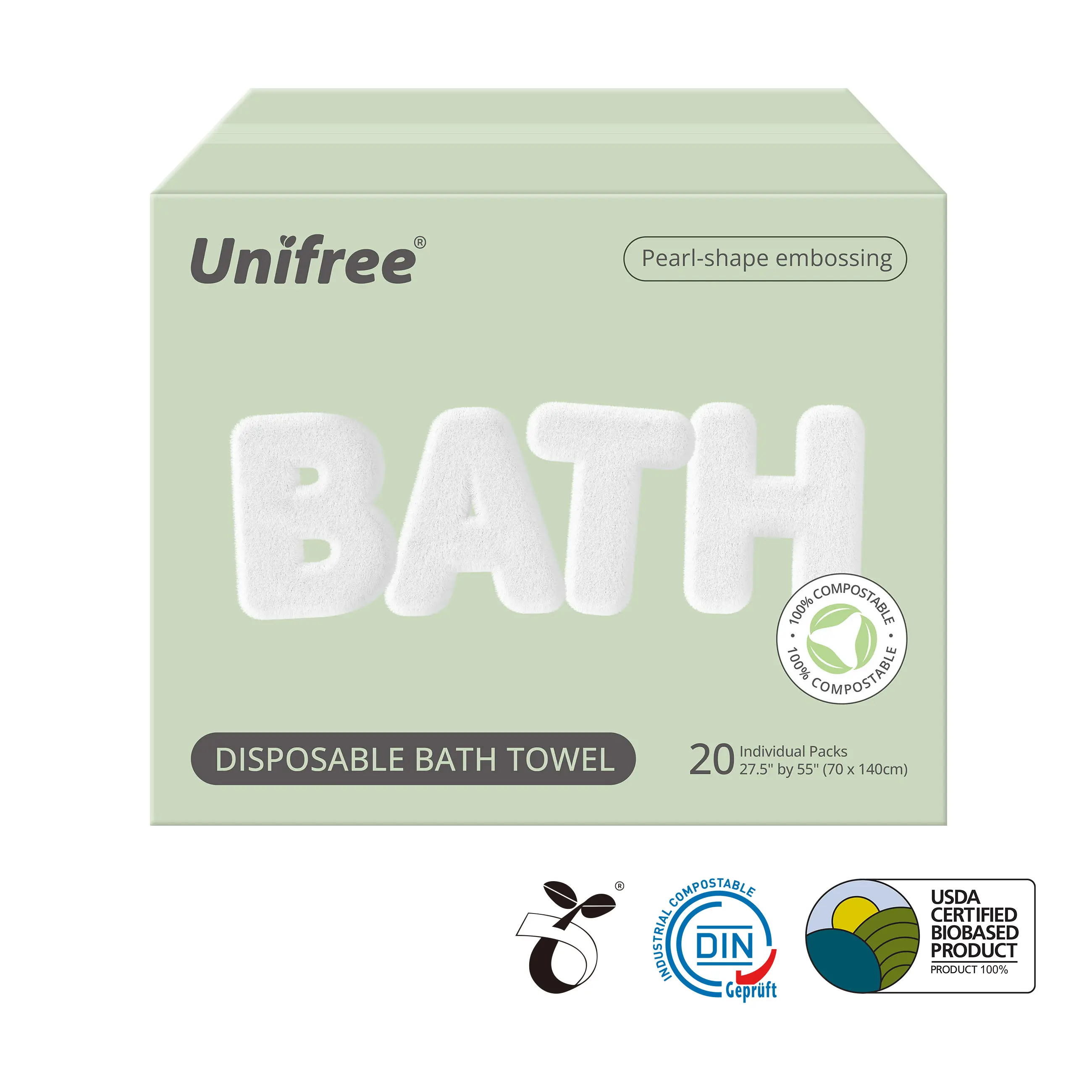 [ZS] Unifree Disposable Bath Towel [ZS] - 27.5"x55", 20 Individually Packed Personal Absorbent Thickened Plant Based Viscose Travel Towels, Portable for Travel, Gym Use, sohochic