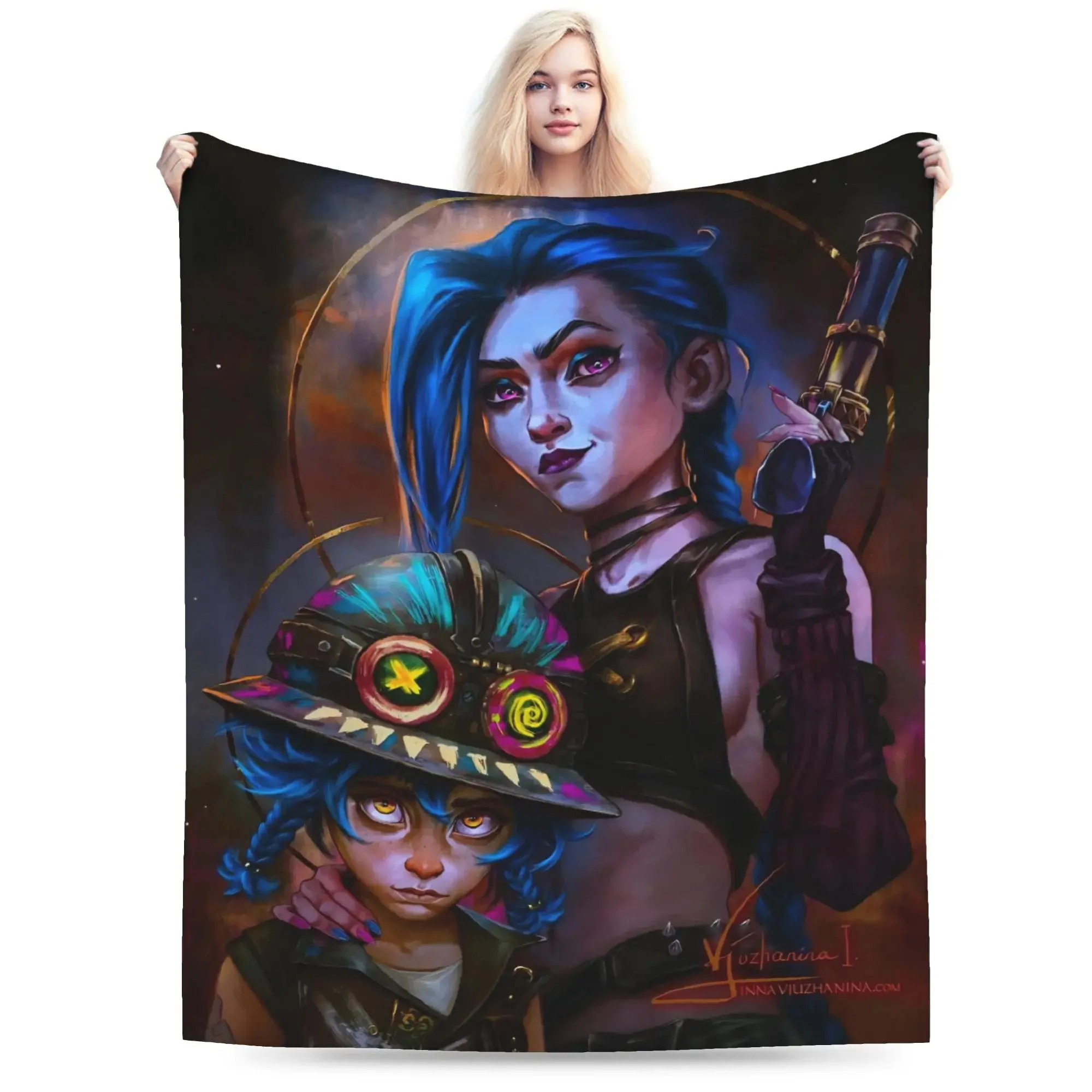 Arcane Vi Jinx Flannel Blanket, Warm Soft Design, High-Quality Living Room Decor & Gift Item