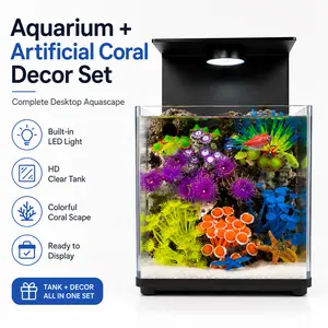 Mini Desktop Fish Tank With Artificial Coral Landscape