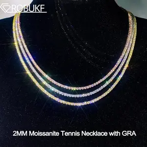 2mm Moissanite Tennis Necklace Bracelet For Women Men D Color Lab Diamond S925 Silver Neck Chain Jewelry With GRA Certificate