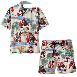 Hazbin Hotel Husk Summer Hawaiian Shirts With Shorts Mens Multicolor Hawaiian Shirt, Funny Design Soft and Breathable Tropical Outfit, Great Gift for Him for Birthday's, Holiday's and Summer Travel