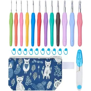 Crochet Hooks, 12 Sizes Ergonomic Crochet Hook Set, 2mm-8mm Soft Grip Crocheting Needles Kit for Beginners Arthritic Hands with Knitting Accessories Stroage Bag