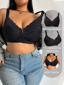 Women's Plus Size Underwire Bra with Zipper Closure, Full Coverage, Medium Support, Casual Fashion, All Seasons Wear