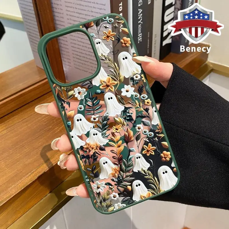 Magnetic Phone Case Supports Wireless Charging for iPhone 17 15 16 14 Pro Max 13 12 11 XR XS Plus E Air Halloween Spooky Garden Pattern Anti-Yellowing