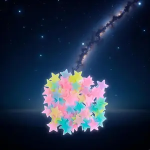 2Pcs Multicolor Glow in The Dark Luminous Stars Fluorescent Noctilucent Plastic Wall Stickers Murals Decals Kids' and Baby for Home Art Decor Kids Bedroom Room Decorations