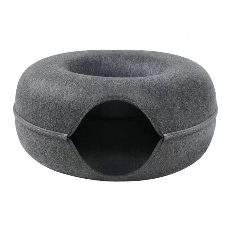 Donut Tunnel Cat Bed, Felt Material, Detachable, 20x20x8 Inches, Fits Kittens and Small Cats